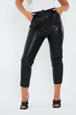 Rebellious Fashion Black Tailored Fit PU Leather Trousers - Nadya