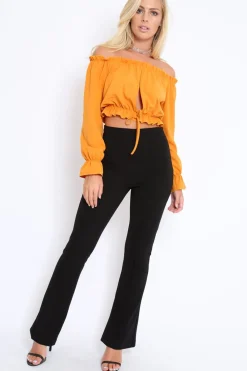Rebellious Fashion Black Tailored High Waist Flare Trousers - Adela