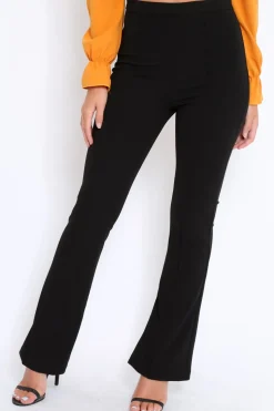 Rebellious Fashion Black Tailored High Waist Flare Trousers - Adela