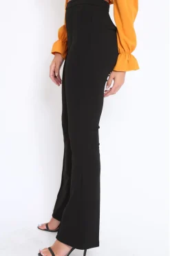 Rebellious Fashion Black Tailored High Waist Flare Trousers - Adela