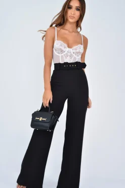 Rebellious Fashion Black Tailored Wide Leg Belted Trousers - Chenelle