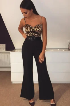 Rebellious Fashion Black Tailored Wide Leg Belted Trousers - Chenelle
