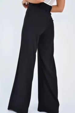 Rebellious Fashion Black Tailored Wide Leg Belted Trousers - Chenelle