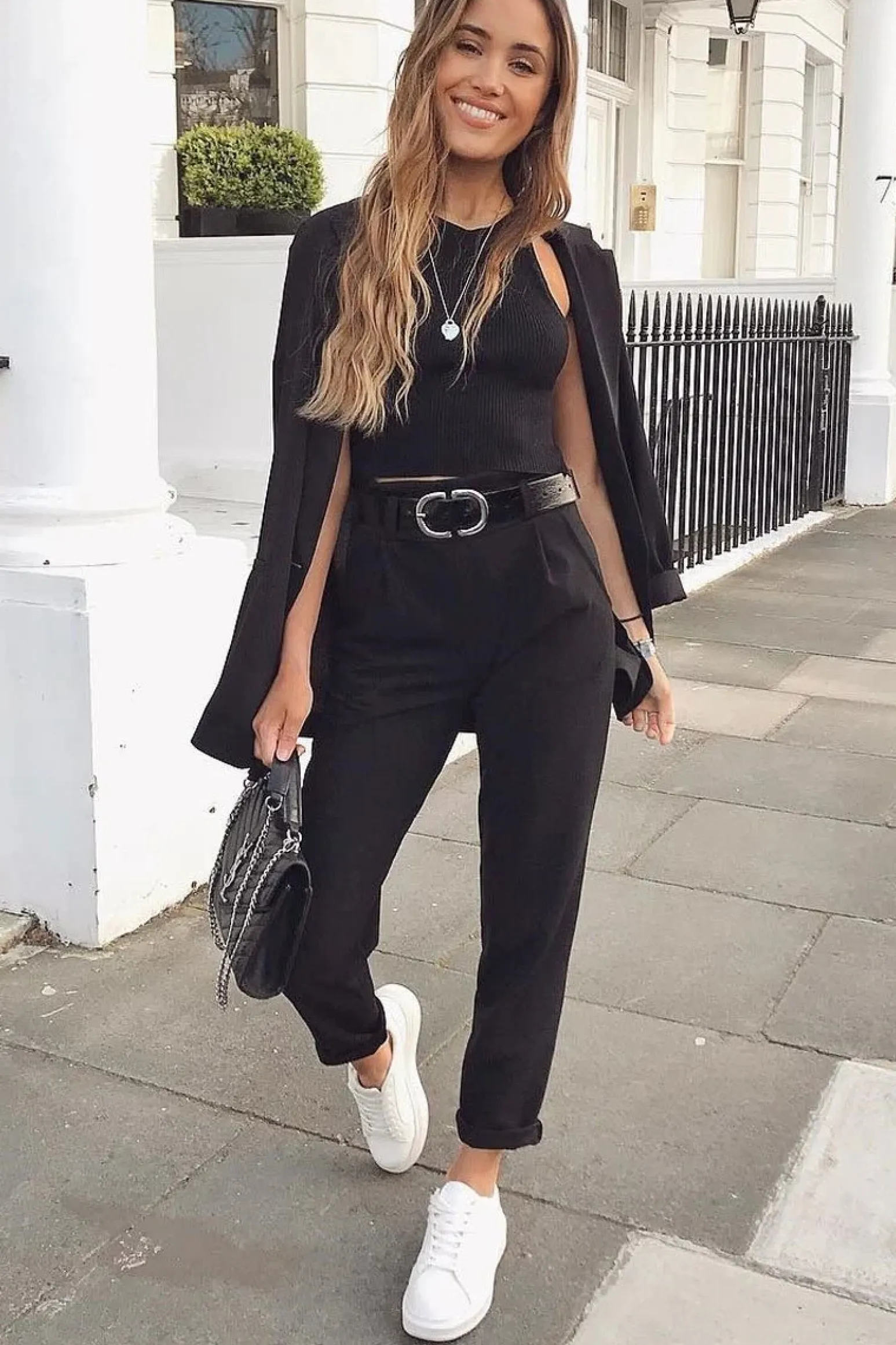 Rebellious Fashion Black Tapered Belted Cigarette Trousers - Myasia