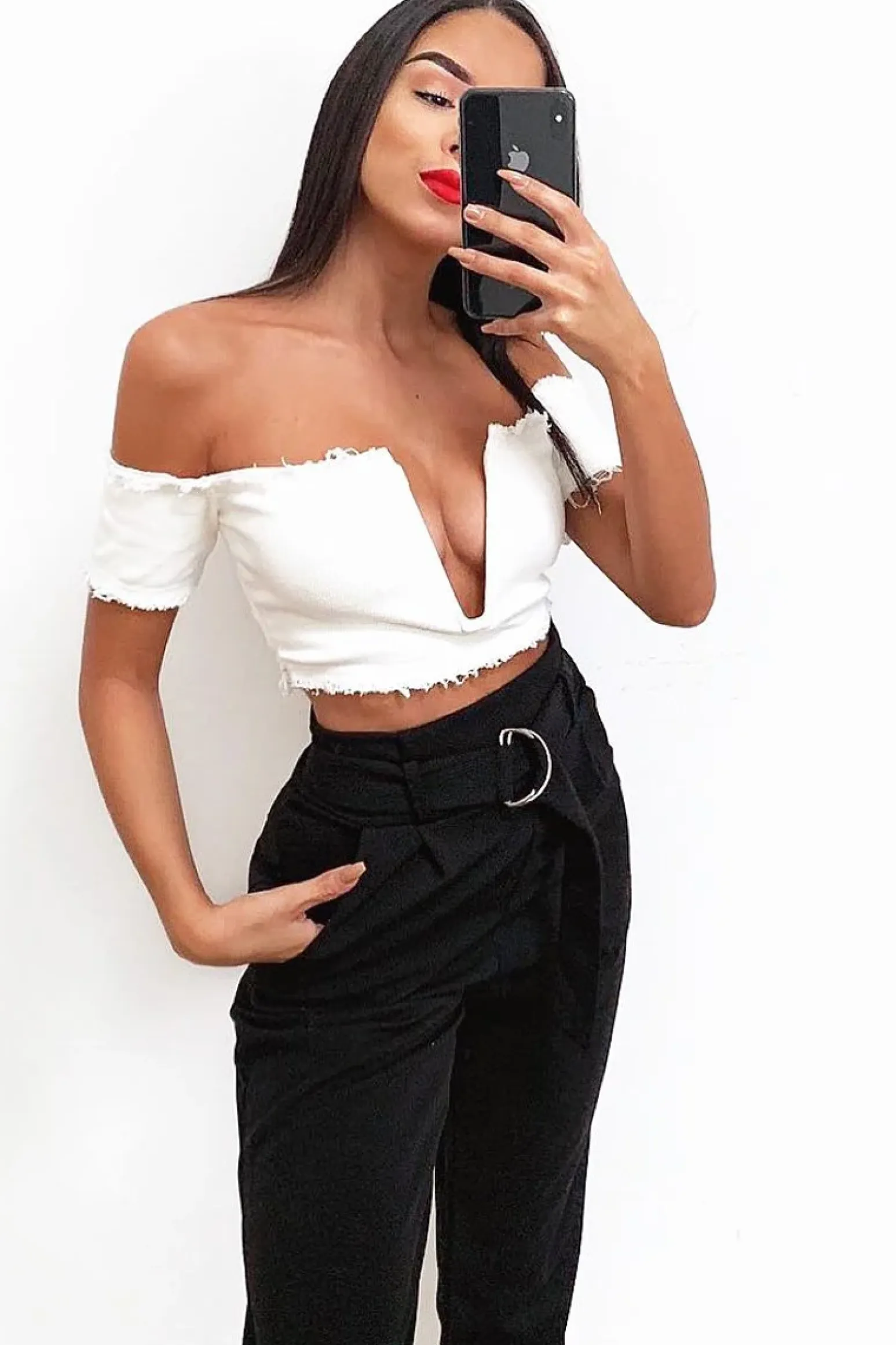 Rebellious Fashion Black Tapered Belted Cigarette Trousers - Myasia