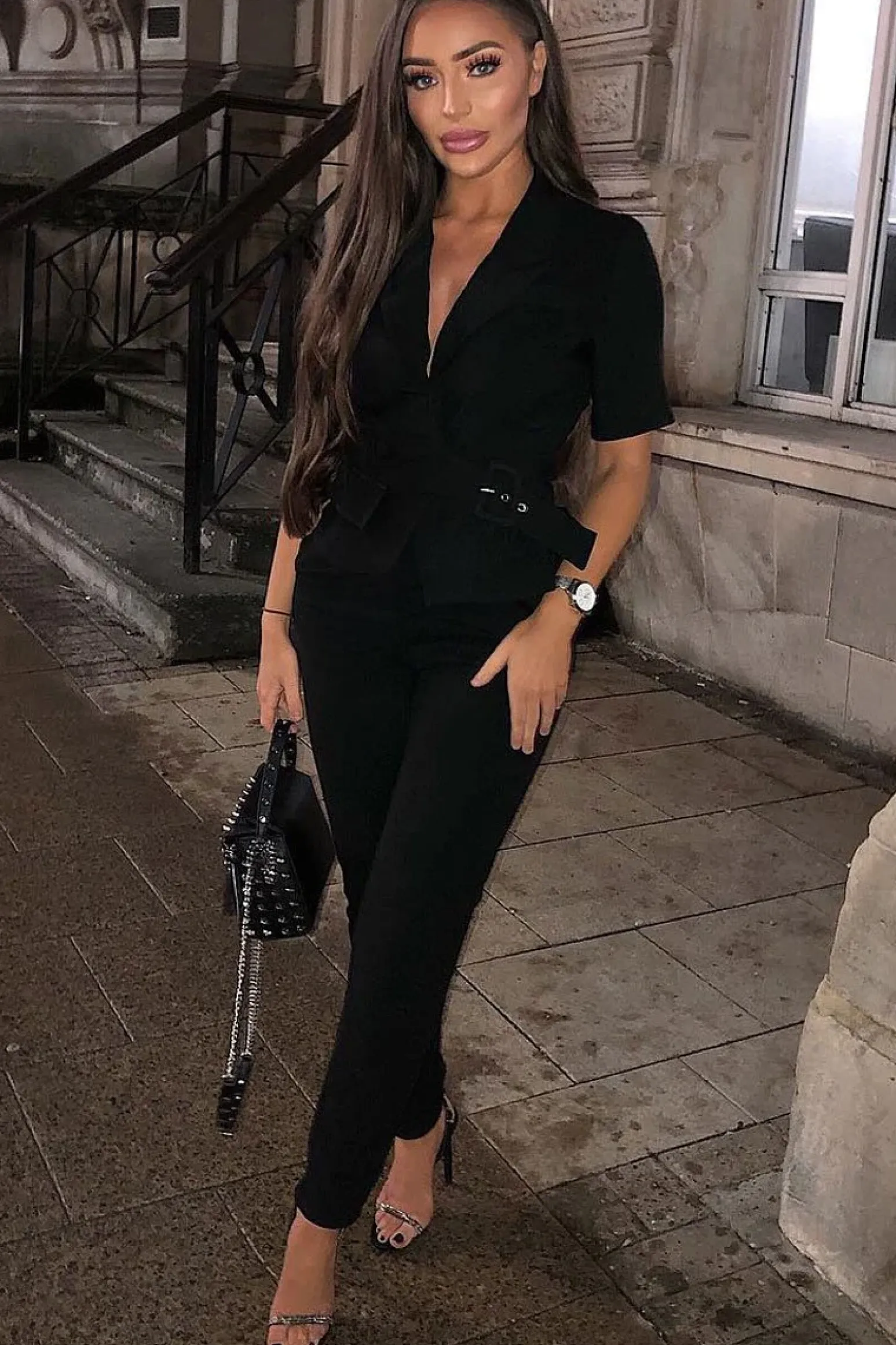 Rebellious Fashion Black Tapered Belted Cigarette Trousers - Myasia