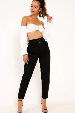 Rebellious Fashion Black Tapered Belted Cigarette Trousers - Myasia