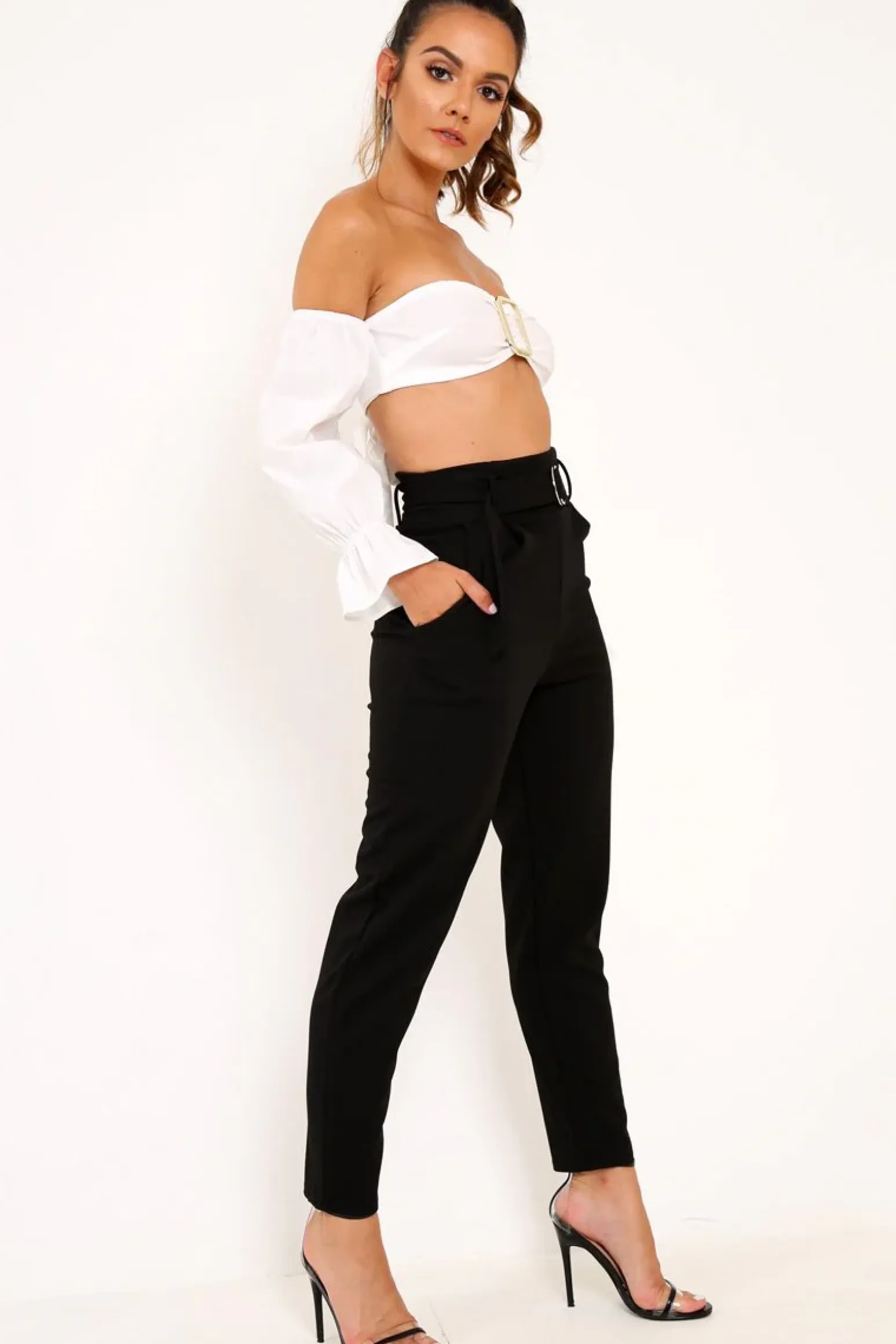 Rebellious Fashion Black Tapered Belted Cigarette Trousers - Myasia