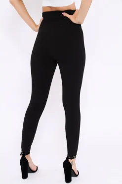 Rebellious Fashion Black Tapered Trousers With Gold Buckle - Zyana