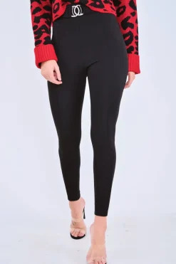 Rebellious Fashion Black Tapered Trousers With Silver Buckle - Zyana