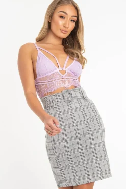 Rebellious Fashion Black Tartan Belted Tailored Mini Skirt - Fiona