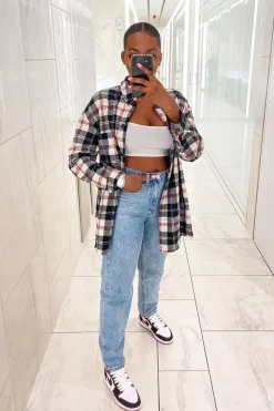Rebellious Fashion Black Tartan Check Brushed Oversized Shirt - Dafne