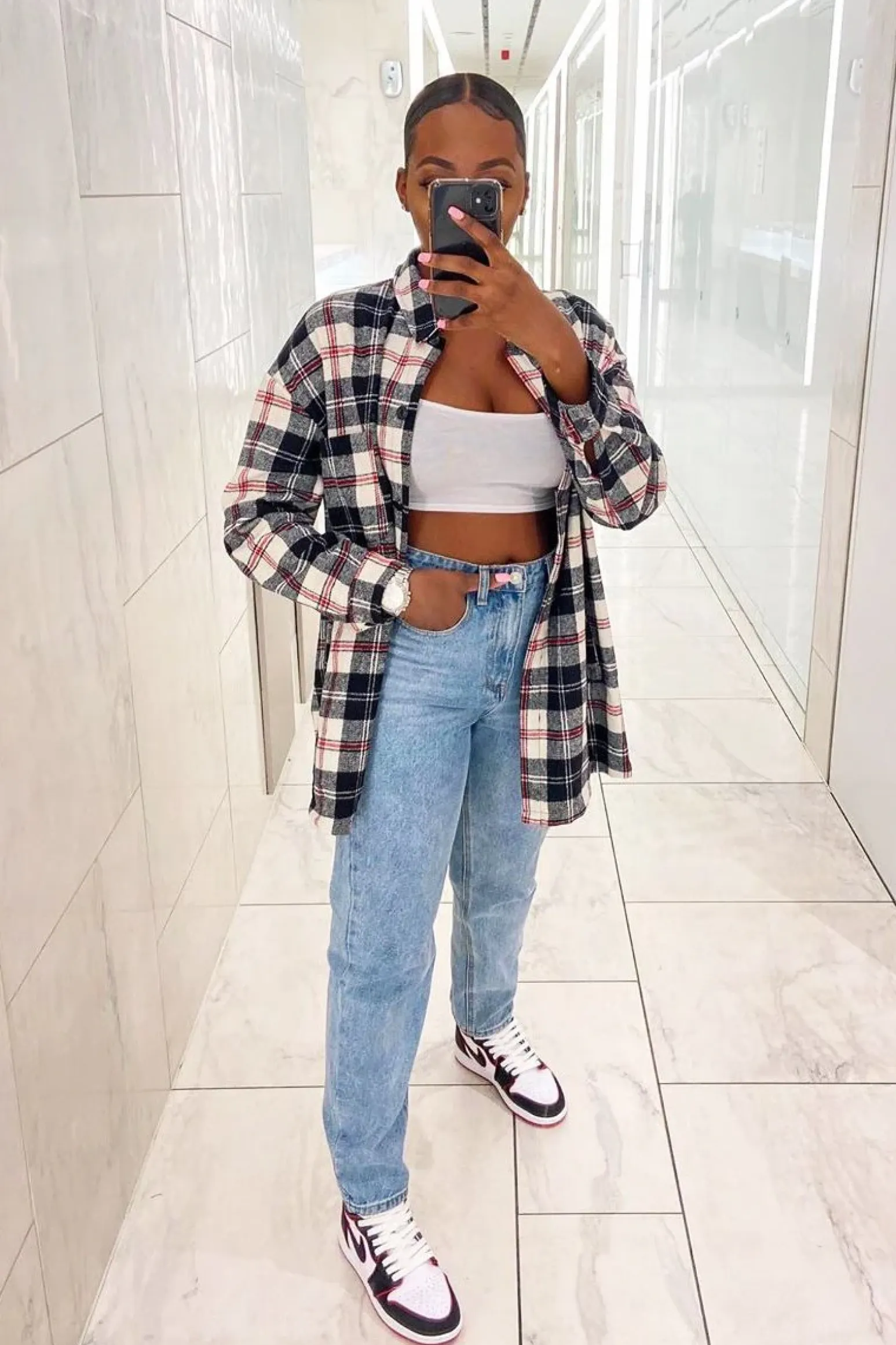 Rebellious Fashion Black Tartan Check Brushed Oversized Shirt - Dafne