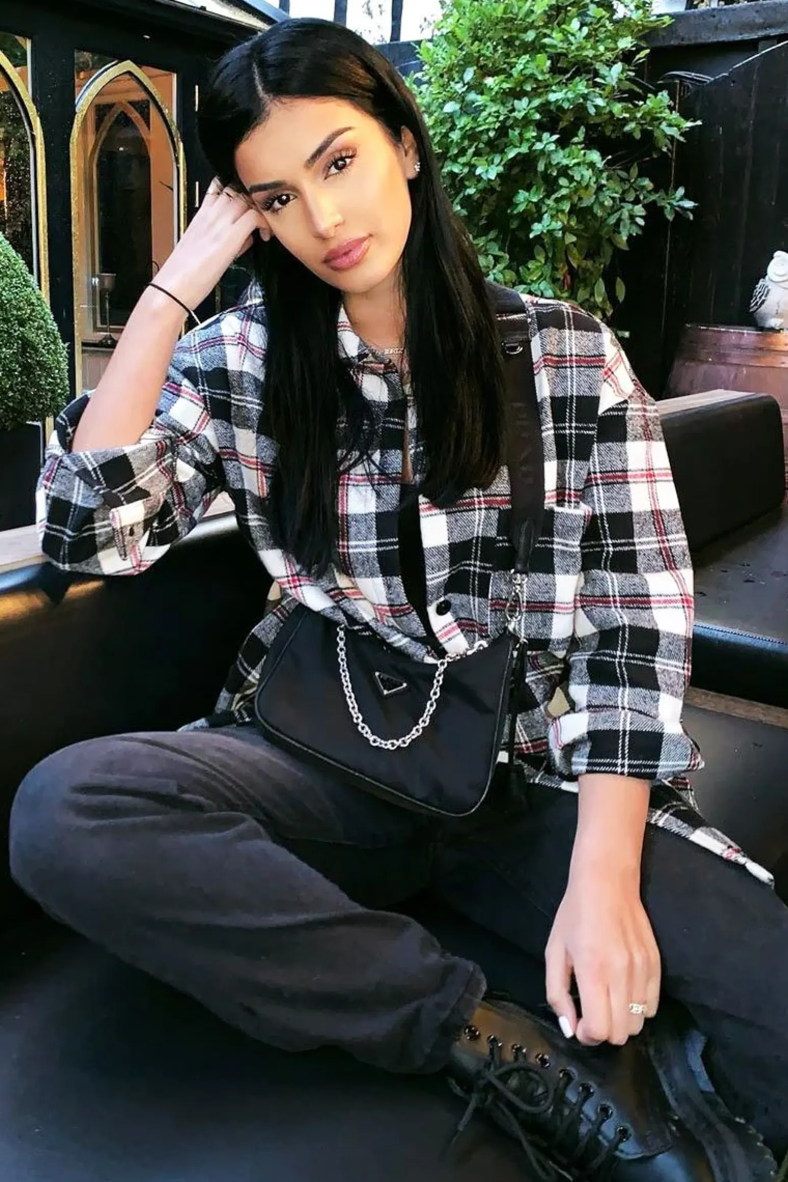 Rebellious Fashion Black Tartan Check Brushed Oversized Shirt - Dafne