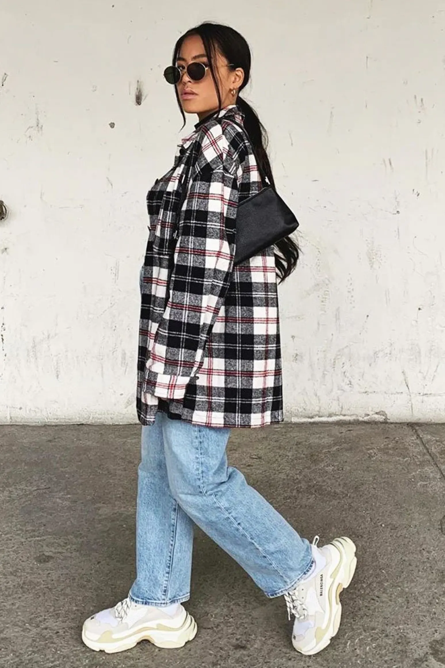 Rebellious Fashion Black Tartan Check Brushed Oversized Shirt - Dafne