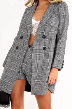 Rebellious Fashion Black Tartan Double Button Coat - Royce