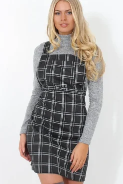 Rebellious Fashion Black Tartan Pinafore-Pippa