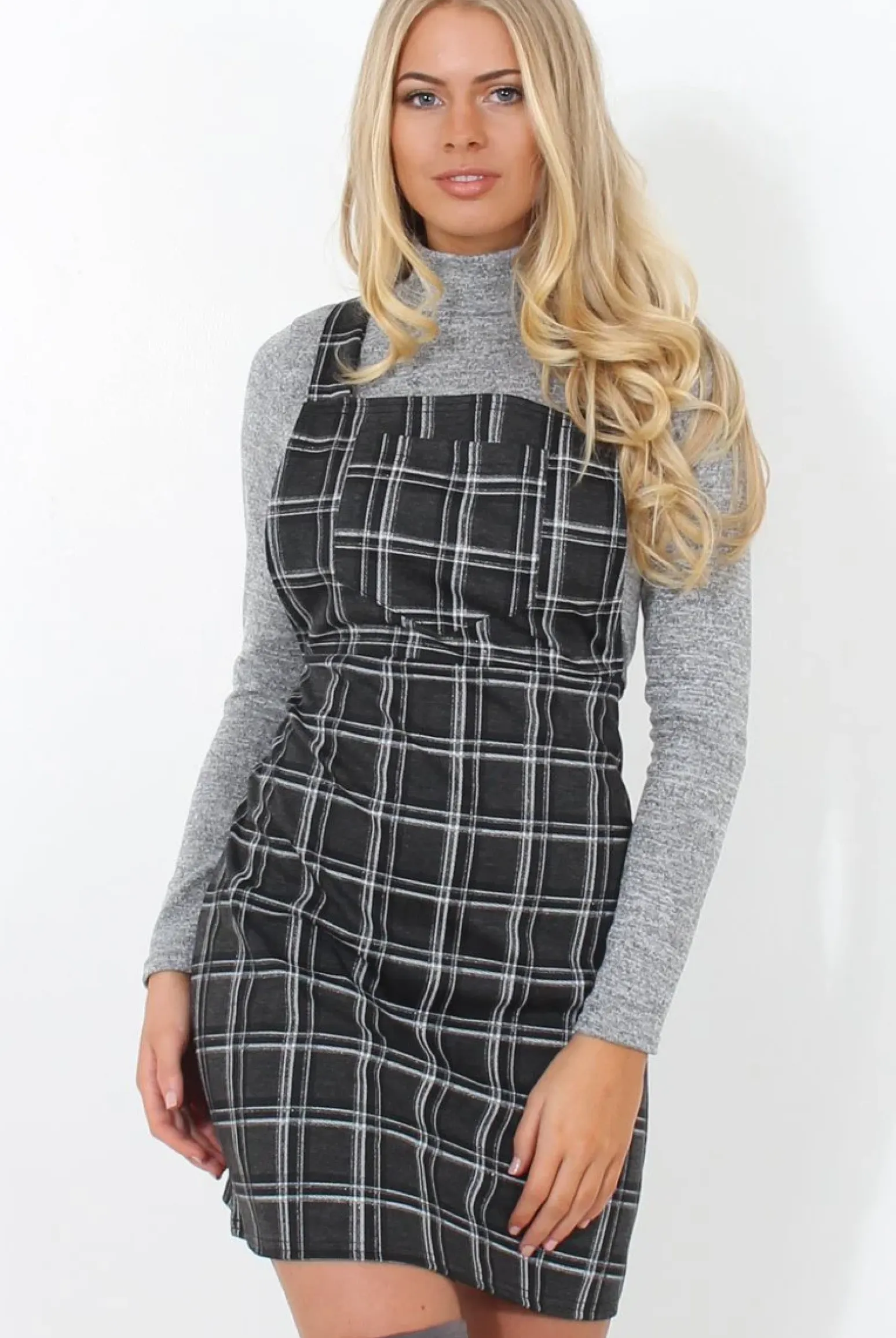 Rebellious Fashion Black Tartan Pinafore-Pippa