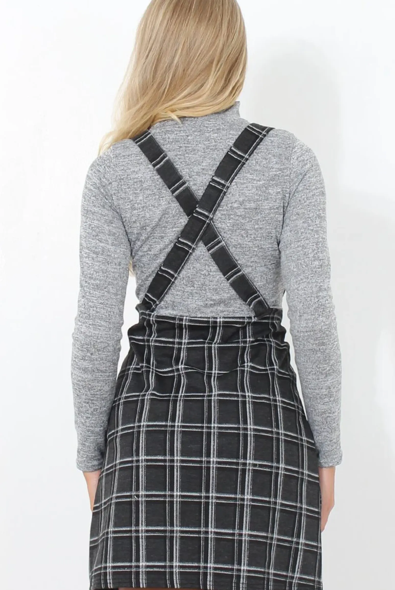 Rebellious Fashion Black Tartan Pinafore-Pippa