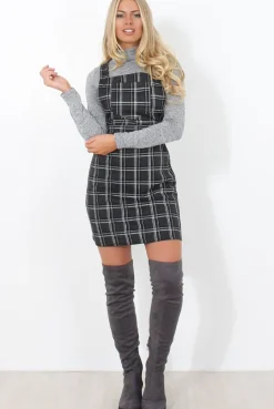 Rebellious Fashion Black Tartan Pinafore-Pippa