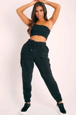 Rebellious Fashion Black Teddy Borg Joggers - Allyssa