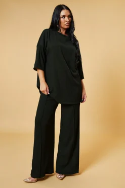 Rebellious Fashion Black Textured Knit Trousers & Oversized Top Co-ord Set - Cecelia