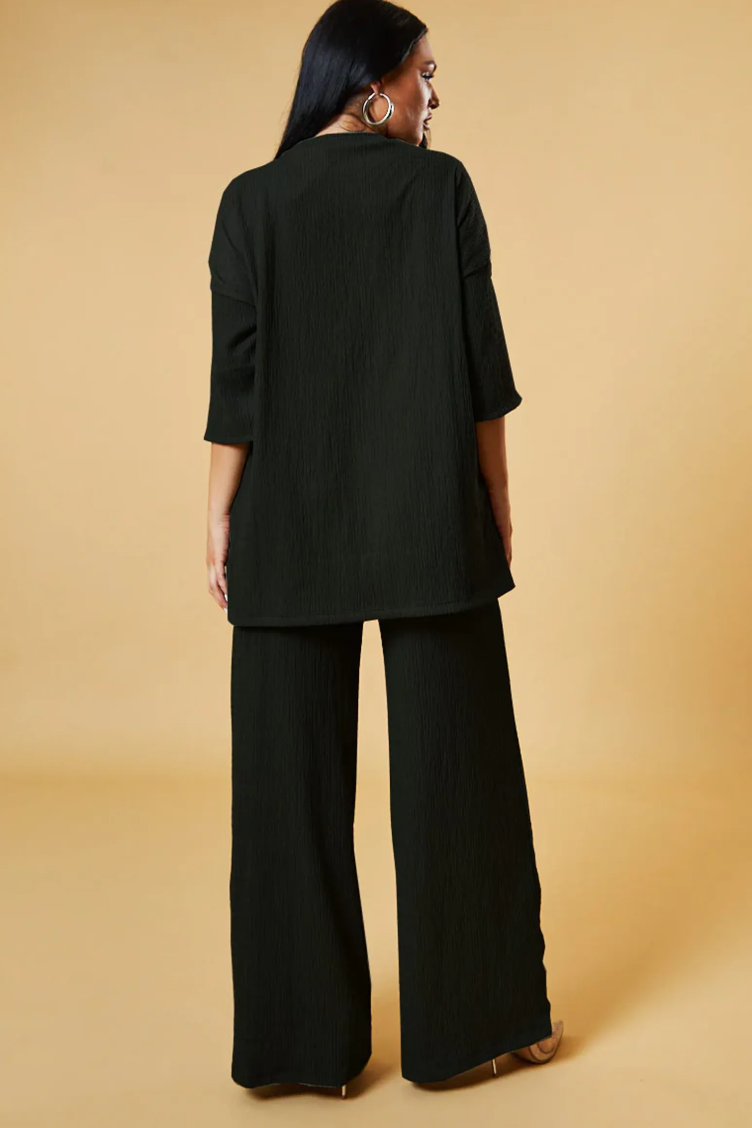 Rebellious Fashion Black Textured Knit Trousers & Oversized Top Co-ord Set - Cecelia