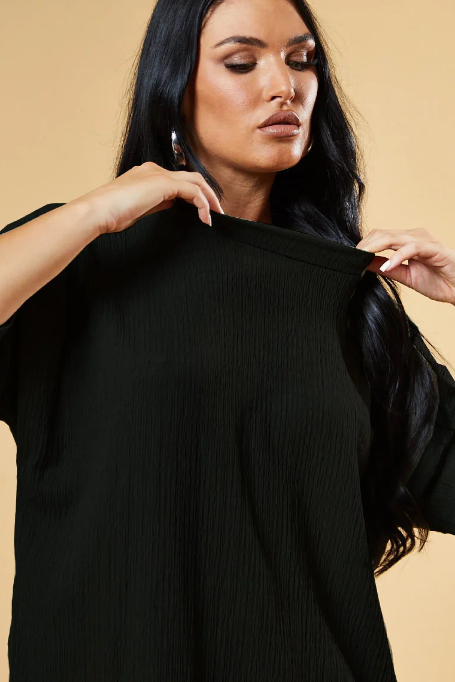 Rebellious Fashion Black Textured Knit Trousers & Oversized Top Co-ord Set - Cecelia