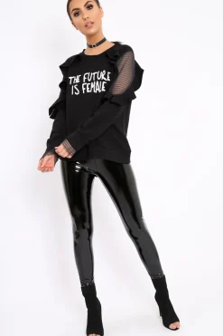Rebellious Fashion Black The Future Is Female Fishnet Frill Jumper - Jaeonna