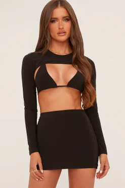 Rebellious Fashion Black Three Piece Bralette & Mini Skirt Co-ord Set - Vivian