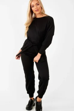 Rebellious Fashion Black Tie at Waist Tracksuit - Sammie