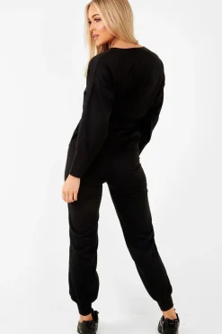 Rebellious Fashion Black Tie at Waist Tracksuit - Sammie
