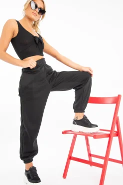 Rebellious Fashion Black Tie Detail Extreme Cropped Top - Trista
