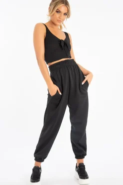 Rebellious Fashion Black Tie Detail Extreme Cropped Top - Trista
