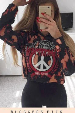 Rebellious Fashion Black Tie Dye Cropped Champion Graphic Hoodie - Lauren