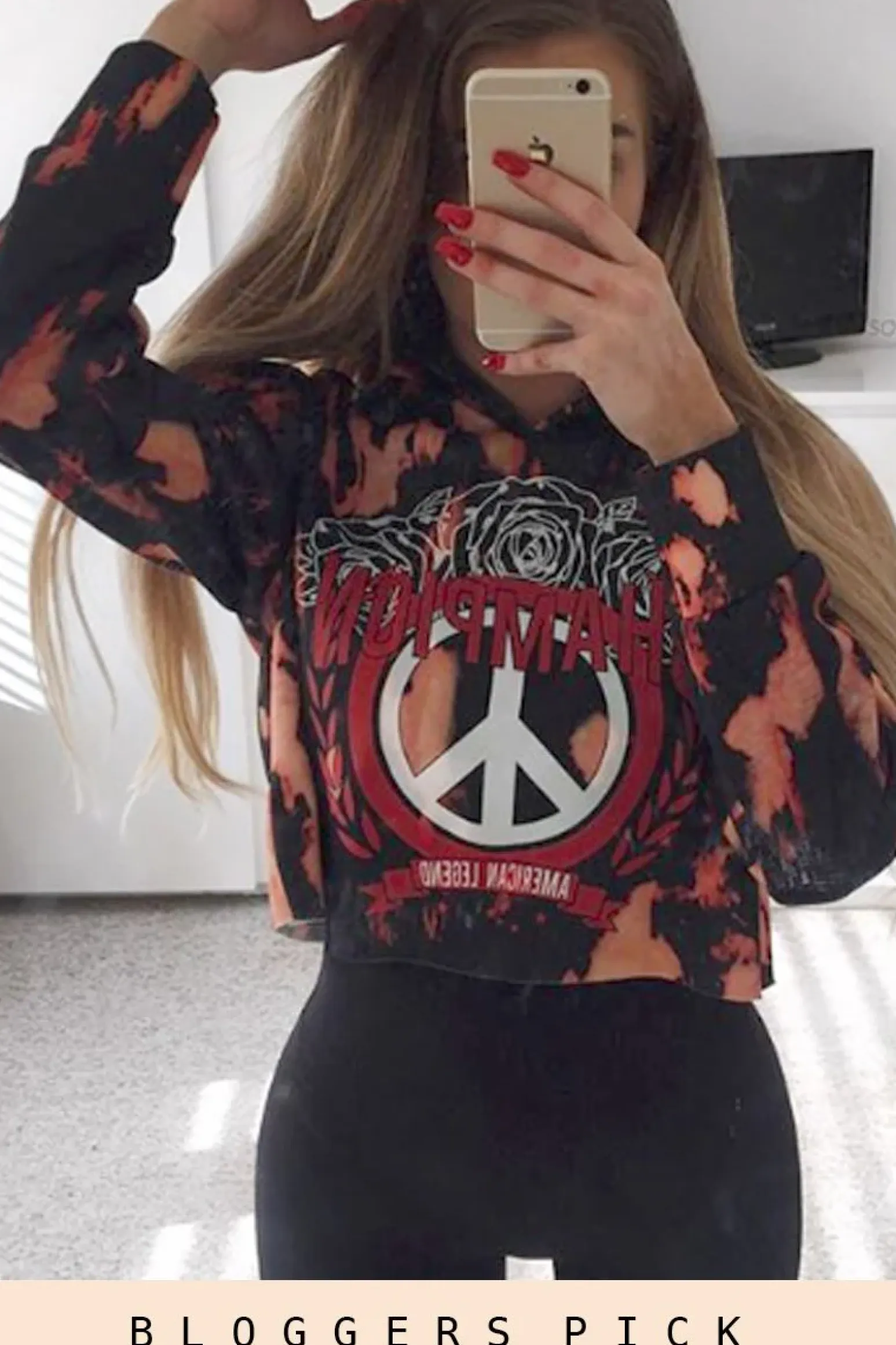 Rebellious Fashion Black Tie Dye Cropped Champion Graphic Hoodie - Lauren