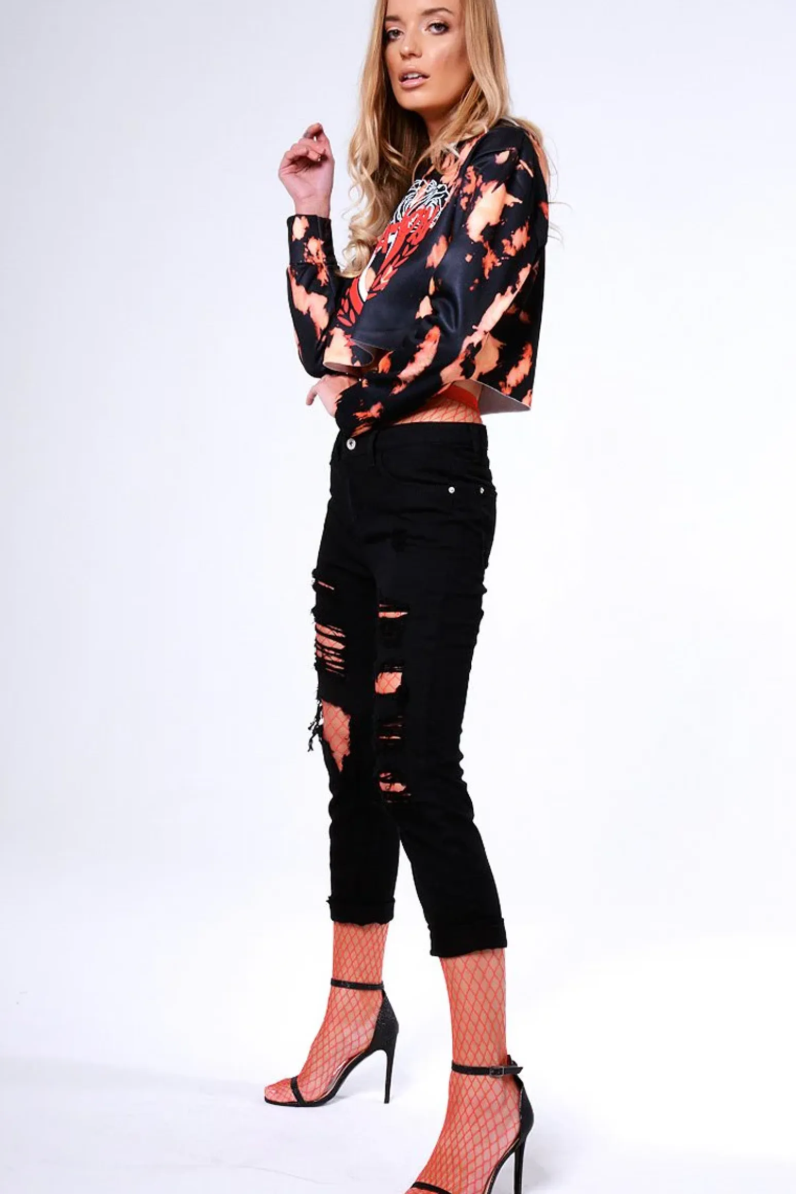 Rebellious Fashion Black Tie Dye Cropped Champion Graphic Hoodie - Lauren
