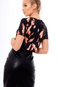 Rebellious Fashion Black Tie Dye Slogan Print Crop Top - Jaiden