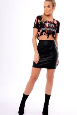 Rebellious Fashion Black Tie Dye Slogan Print Crop Top - Jaiden