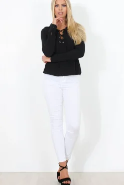 Rebellious Fashion Black Tie Front Blouse - Becky