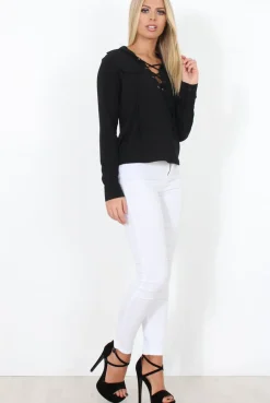 Rebellious Fashion Black Tie Front Blouse - Becky
