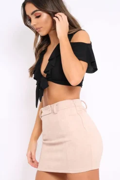 Rebellious Fashion Black Tie Front Cold Shoulder Crop Top - Ellinor