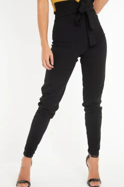 Rebellious Fashion Black Tie Front Crepe Cigarette Trousers - Ryanne