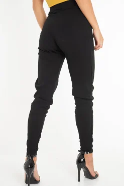 Rebellious Fashion Black Tie Front Crepe Cigarette Trousers - Ryanne