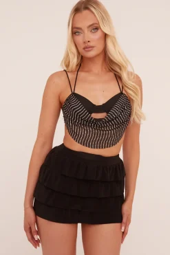Rebellious Fashion Black Tiered Detail Micro Mini Skirt - Emmie