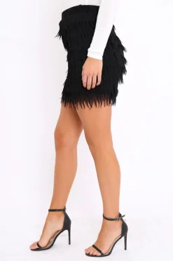 Rebellious Fashion Black Tiered Frayed Skirt - Dahlina