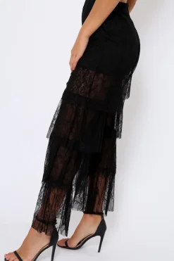 Rebellious Fashion Black Tiered Frill Lace Pants - Frida