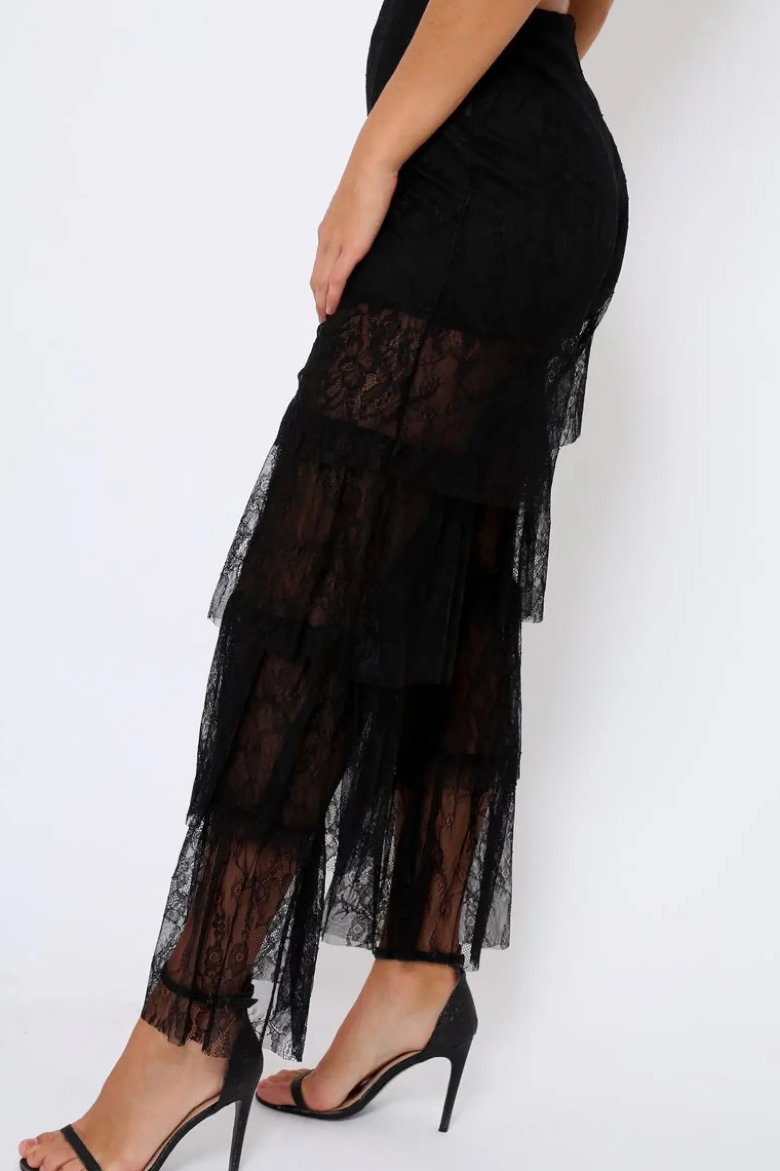 Rebellious Fashion Black Tiered Frill Lace Pants - Frida