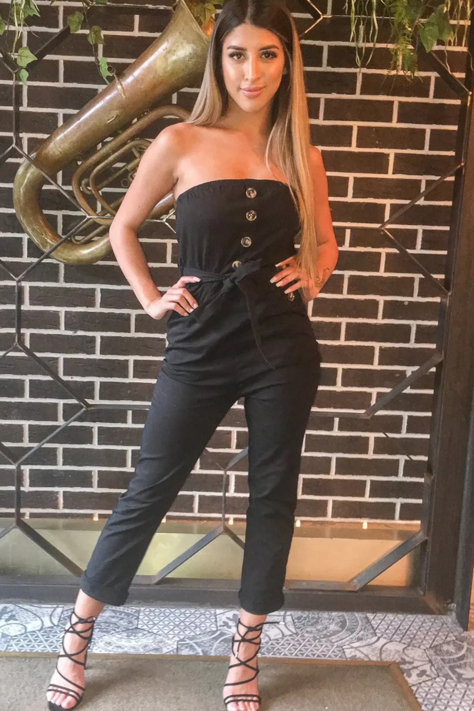 Rebellious Fashion Black Tie Waist Sleeveless Jumpsuit - Tamya