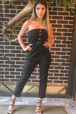 Rebellious Fashion Black Tie Waist Sleeveless Jumpsuit - Tamya